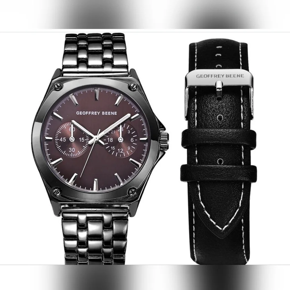 GEOFFREY BEENE EZ Change Bracelet Strap & Leather Strap Multifunction Watch 41mm